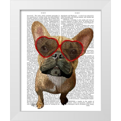 French Bulldog and Heart Glasses White Modern Wood Framed Art Print by Fab Funky
