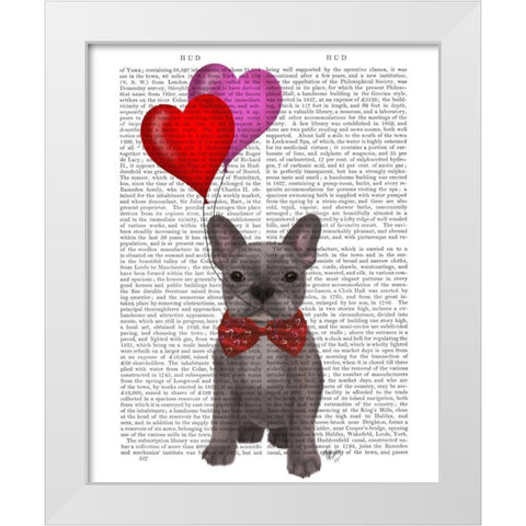 French Bulldog and Balloons White Modern Wood Framed Art Print by Fab Funky