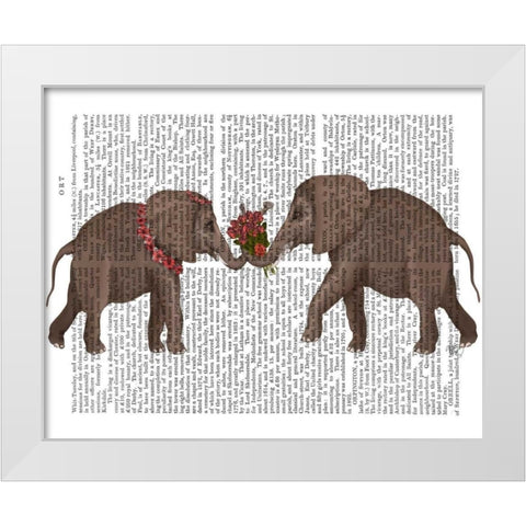 Elephant Bouquet, Landscape White Modern Wood Framed Art Print by Fab Funky