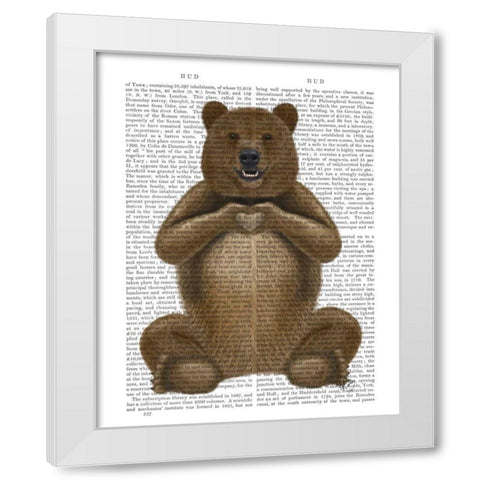 Bear and Hand Heart White Modern Wood Framed Art Print by Fab Funky