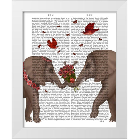 Elephant Bouquet, Portrait White Modern Wood Framed Art Print by Fab Funky