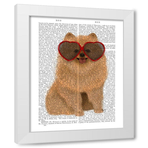 Pomeranian and Heart Glasses White Modern Wood Framed Art Print by Fab Funky