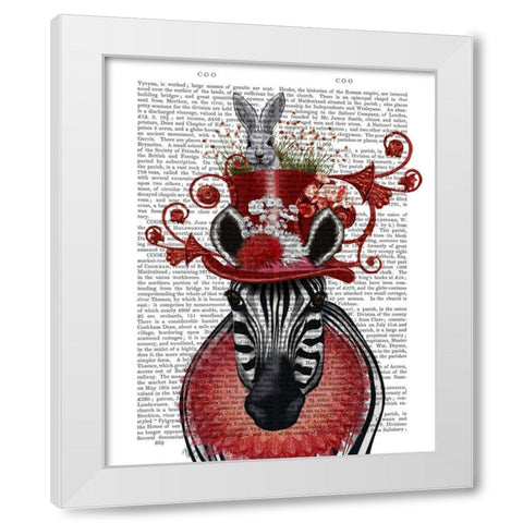 Zebra and Bunny Hat White Modern Wood Framed Art Print by Fab Funky