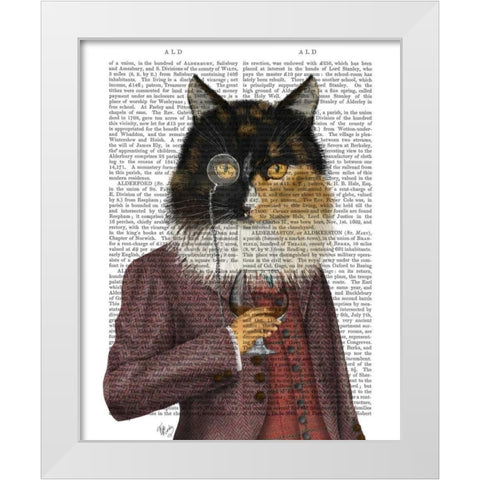 Tortoiseshell Cat and Brandy Glass White Modern Wood Framed Art Print by Fab Funky