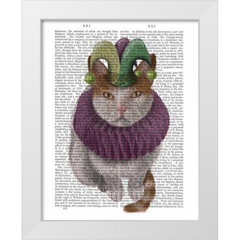 Cat, White with Jester Hat White Modern Wood Framed Art Print by Fab Funky