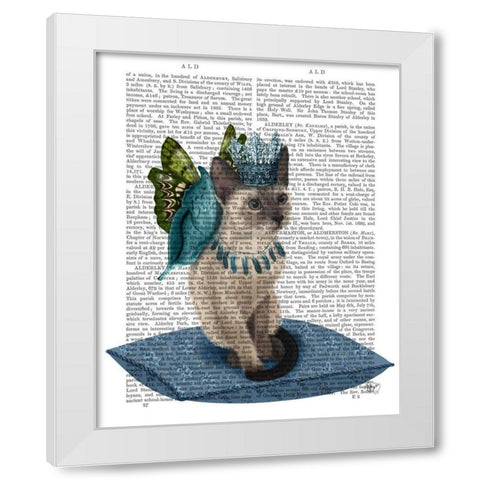Cat with Blue Butterfly Wings White Modern Wood Framed Art Print by Fab Funky