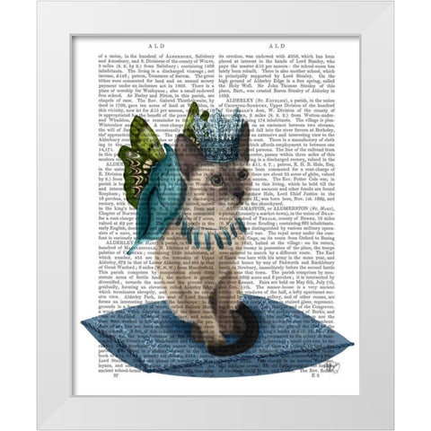 Cat with Blue Butterfly Wings White Modern Wood Framed Art Print by Fab Funky