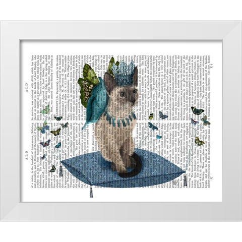 Cat on Pillow with Butterflies White Modern Wood Framed Art Print by Fab Funky