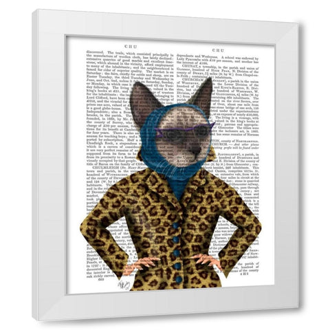 Cat with Leopard Jacket White Modern Wood Framed Art Print by Fab Funky
