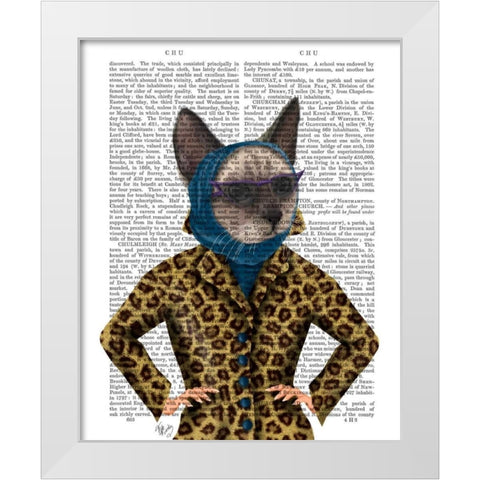 Cat with Leopard Jacket White Modern Wood Framed Art Print by Fab Funky