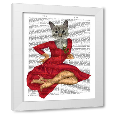 Grey Cat with White Rose White Modern Wood Framed Art Print by Fab Funky