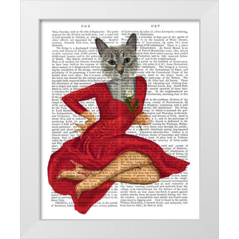 Grey Cat with White Rose White Modern Wood Framed Art Print by Fab Funky