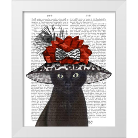 Cat, Black with Fabulous Hat White Modern Wood Framed Art Print by Fab Funky