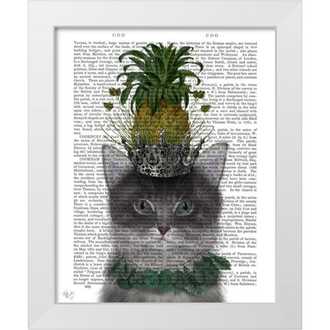 Cat, Pineapple Puss White Modern Wood Framed Art Print by Fab Funky