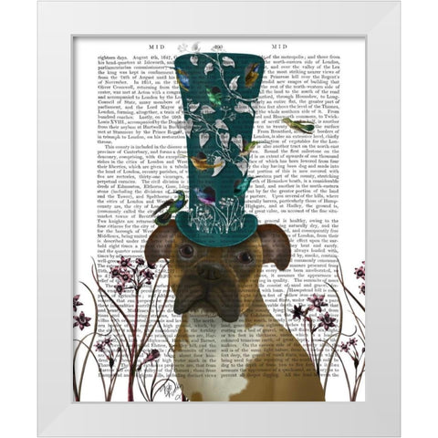 Boxer and Bird Hat White Modern Wood Framed Art Print by Fab Funky