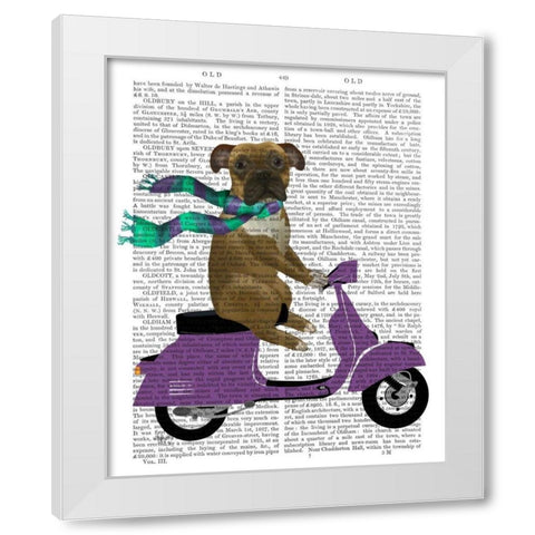 Boxer On Moped White Modern Wood Framed Art Print by Fab Funky