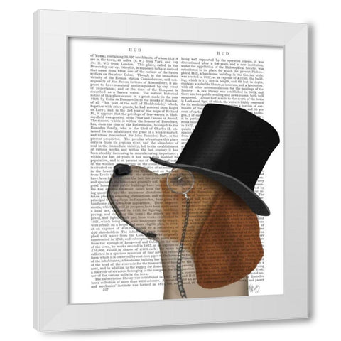 Beagle, Formal Hound and Hat White Modern Wood Framed Art Print by Fab Funky