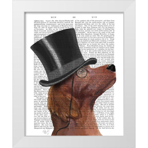 Red Setter, Formal Hound and Hat White Modern Wood Framed Art Print by Fab Funky