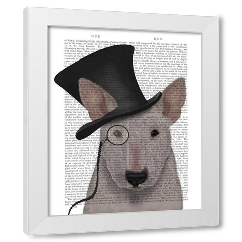 Bull Terrier, Formal Hound and Hat White Modern Wood Framed Art Print by Fab Funky