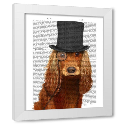 Cocker Spaniel, Formal Hound and Hat White Modern Wood Framed Art Print by Fab Funky
