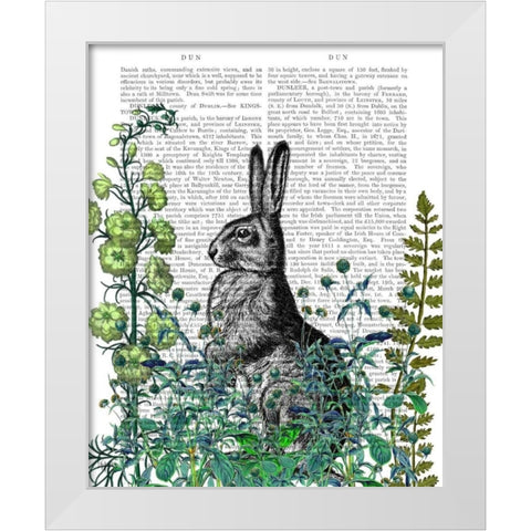 Rabbit in The Garden White Modern Wood Framed Art Print by Fab Funky