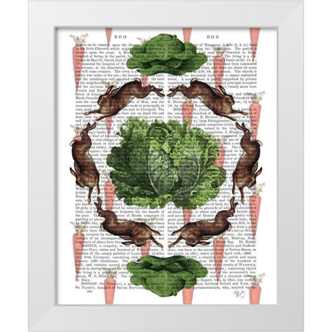 Leaping Hares and Cabbages White Modern Wood Framed Art Print by Fab Funky