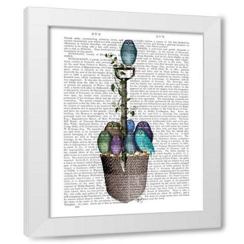 Garden Spade and Owls White Modern Wood Framed Art Print by Fab Funky