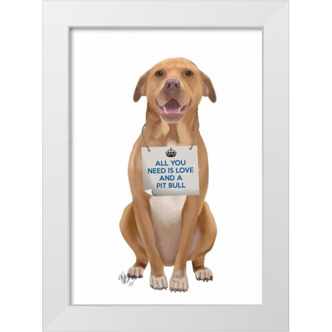 Love and Pit Bull White Modern Wood Framed Art Print by Fab Funky