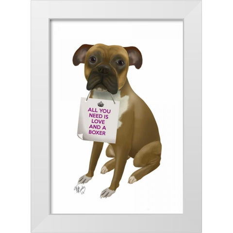Love and Boxer White Modern Wood Framed Art Print by Fab Funky