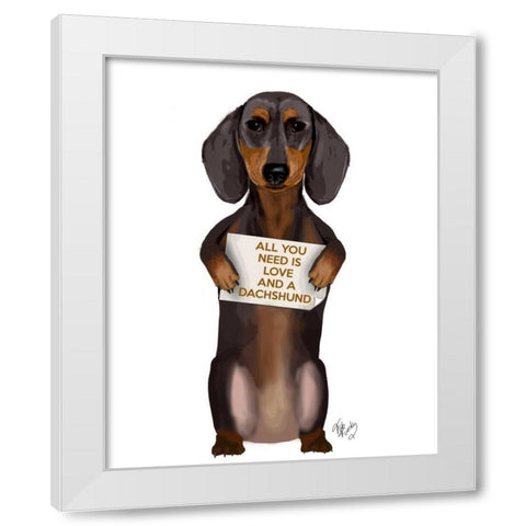 Love and Dachshund White Modern Wood Framed Art Print by Fab Funky