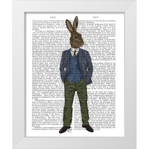 Rabbit in Blue Waistcoat White Modern Wood Framed Art Print by Fab Funky