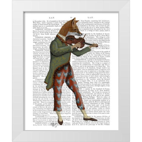 Fox Minstrel White Modern Wood Framed Art Print by Fab Funky