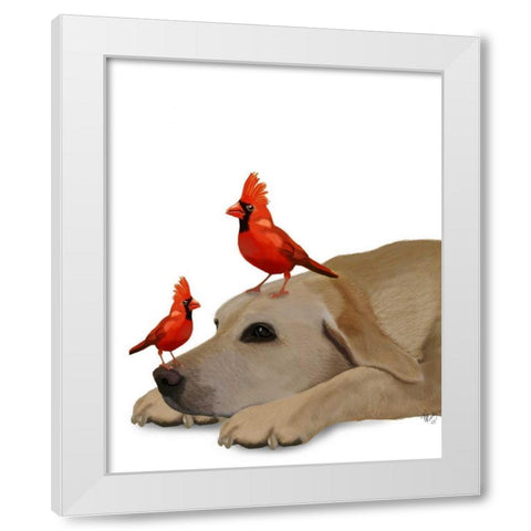 Labrador with Red Birds White Modern Wood Framed Art Print by Fab Funky
