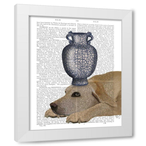 Labrador with Blue Vase White Modern Wood Framed Art Print by Fab Funky