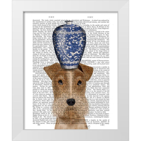 Fox Terrier with Blue Vase White Modern Wood Framed Art Print by Fab Funky