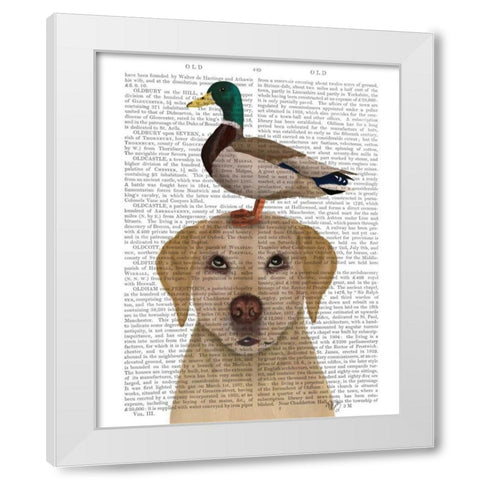 Labrador and Duck White Modern Wood Framed Art Print by Fab Funky