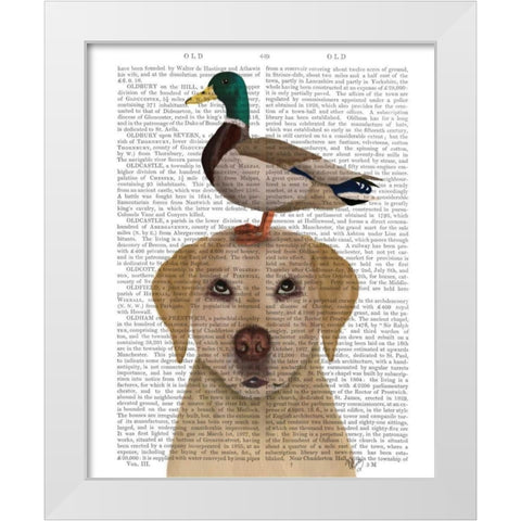 Labrador and Duck White Modern Wood Framed Art Print by Fab Funky