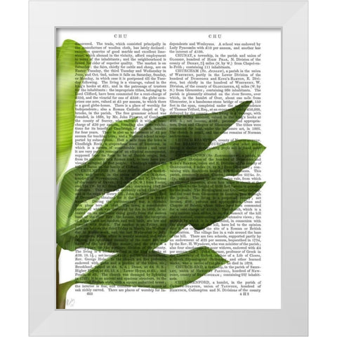 Banana Leaves 1, Green on White White Modern Wood Framed Art Print by Fab Funky