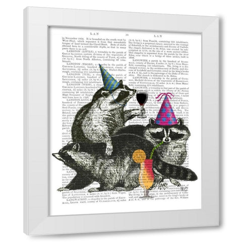 Raccoon Party White Modern Wood Framed Art Print by Fab Funky