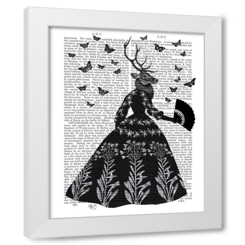 Black Deer White Modern Wood Framed Art Print by Fab Funky