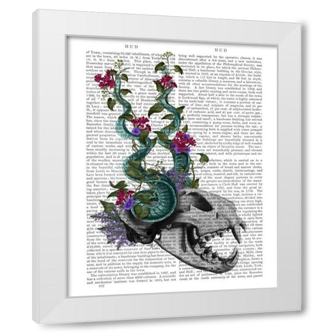 Skull with Blue Horns White Modern Wood Framed Art Print by Fab Funky