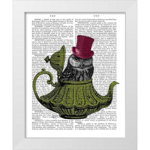Owl In Teapot White Modern Wood Framed Art Print by Fab Funky