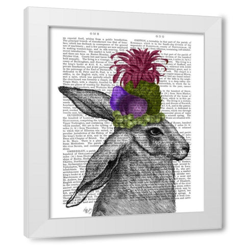 Rabbit, Fruit Headdress White Modern Wood Framed Art Print by Fab Funky
