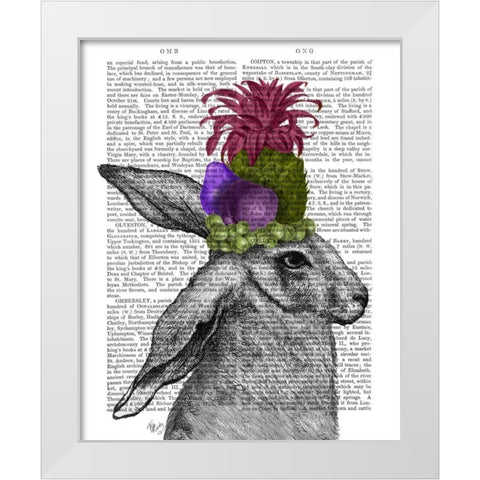 Rabbit, Fruit Headdress White Modern Wood Framed Art Print by Fab Funky