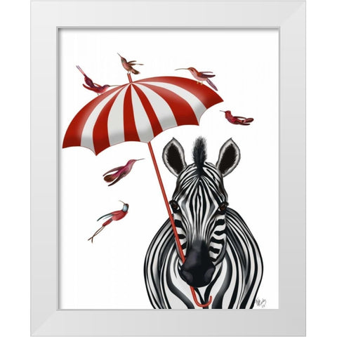 Zebra with Umbrella 2, Forward White Modern Wood Framed Art Print by Fab Funky