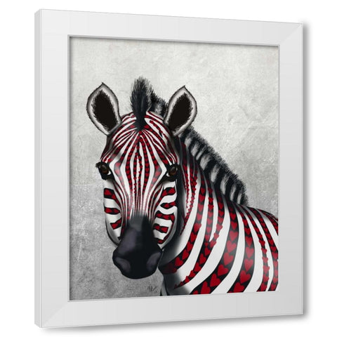 Zebra, Red Love Hearts White Modern Wood Framed Art Print by Fab Funky