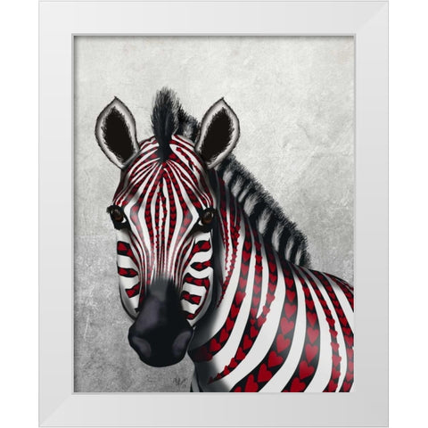 Zebra, Red Love Hearts White Modern Wood Framed Art Print by Fab Funky