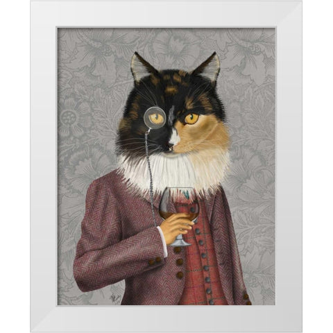 Tortoiseshell Cat and Brandy Glass White Modern Wood Framed Art Print by Fab Funky