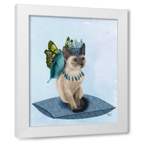 Cat with Blue Butterfly Wings White Modern Wood Framed Art Print by Fab Funky