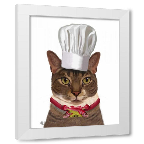 Cat Chef White Modern Wood Framed Art Print by Fab Funky